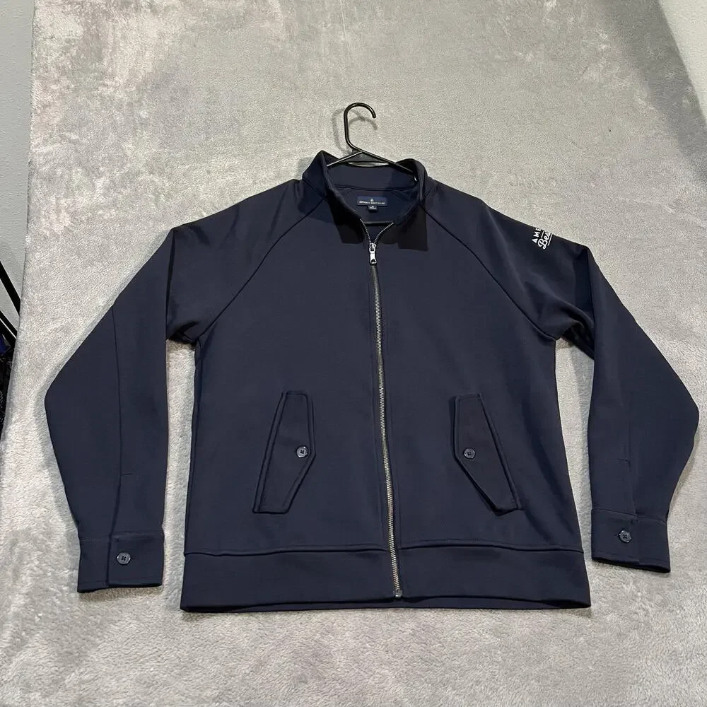 Brooks Brothers Double Knit Jacket Mens Medium Navy Full Zip Mock Neck Logo